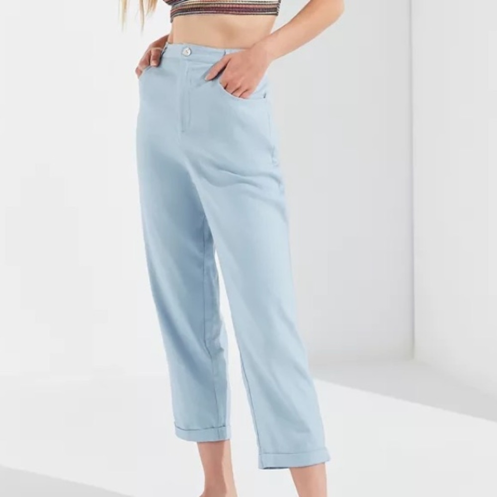 Urban Outfitters Women 0 Light Blue High-Rise Grace Linen Blend Cropped Pant NWT